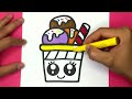 HOW TO DRAW A CUTE ICE CREAM AND COLORING, DRAW CUTE THINGS