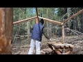 Building a Woodland Log Cabin with Plastic Wrap | Secret Bushcraft Survival Shelter in the woods