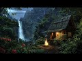 Waterfall and Campfire Sounds🔥🌳| for Deep Sleep and Meditation 😴