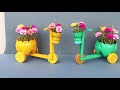 Flower Pot Ideas - Beautiful Bicycle Flower Pots From Recycled Plastic Bottles For Small Gardens
