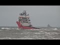 North Sea Oil Supply vessel (E R Athina) leaving Aberdeen Harbour in heavy swell