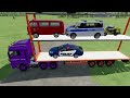 LOAD AND TRANSPORT OF COLORS..! POLİCE CAR FİRE TRUCK BY THREE-TRAİLER TRUCK-Farming Simulator 22