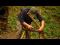 2 days MOUNTAIN HOUSE CAMP - Sleeping in the Bushcraft Shelter: fireplace making, ASMR SOUND