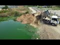 New Project Pour soil into the pond, Komatsu D3P Bulldozer & 5T Dump Truck, Mix 2VDO