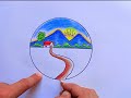 How to draw beautiful landscape drawing || Beautiful landscape drawing easy step by step #trending