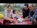 Cooking Lamb Kebab.A fun family picnic in a mountain village of Iran,Traditional Mutton Recipes#food