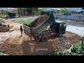 Start a new project! Pouring Soil To Delete Edge Of The Pond by Bulldozer KOMATSU D20P & Truck 5Ton