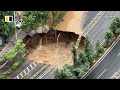 Road collapses, forming massive sinkhole at construction site in China