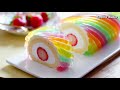 Rainbow Jelly Roll Cake 🌈 / Strawberry Roll Cake / Amazing cake / Cup measure