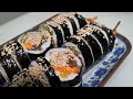 Korean-style kimbap made with fresh ingredients, Korean street food (ASMR)