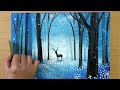 How to draw a deer in blue forest / Acrylic painting techniques