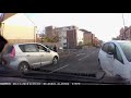 Woman doesn't give way at junction then crashes and starts swearing