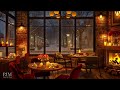 Relaxing Jazz Background Music & Crackling Fireplace in Cozy Coffee Shop Ambience for Studying, Work