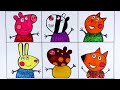 How to draw Peppa Pig and her friends for  toddlers- Easy Glitter Painting