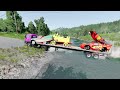 Flatbed Trailer Truck Rescue Tractor Truck - Cars vs Deep Lava - Cars vs Deep Water - BeamNG #1