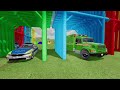 TRANSPORTING PIXAR CARS & FRUITS WITH COLORED & JOHN DEERE vs CLAAS vs TRACTORS - BeamNG.drive #983