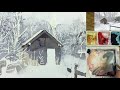 Watercolor painting - snowy trees and house