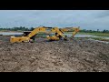 แมคโครลุยขี้ตมสองคันมันๆ sany sy200cกับsy205c ดันขี้ตมช่วยกัน Excavator