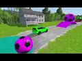 TRANSPORTING PIXAR CARS & FRUITS WITH COLORED & JOHN DEERE vs CLAAS vs TRACTORS - BeamNG.drive