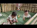 Single mom - Picking bamboo shoots in the deep forest with her two small children to sell, cooking