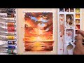 Watercolor painting for beginners beautiful sunset and boat