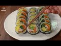 How to Wrap Korean Gimbab | Beautiful Gimbab | Vegetable Gimbab, Tuna Gimbab, Cheese Gimbab