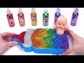 Satisfying Video l How to Make Rainbow Milk Bottle in Bathtub From Mixing Slime Cutting ASMR #3