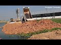 Full Video Connecting Road Project Crossed Water By The Large Bulldozer And 12 Wheeler Dump Truck