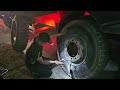 9:00 p.m. Repair punctured tire of Howo 30 ton tractor