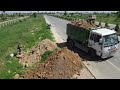 Amazing Action! Dozer MITSUBISHI BD2F Landfill up Process Fill the soil With 5 ton trucks.