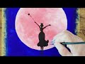 Pink Moon and Girl/Easy Acrylic Painting