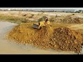 Incredible!! Techniques Landfill up Process Fill the soil Use Dozer D31p KOMATSU With 5T Dump Trucks