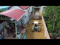 Full Video, New Skillful Project! Filling land into Deep pit by Bulldozer KOMATSU D20P & Dump Truck