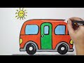 Drawing of school bus - How to draw a bus - Bus coloring for kids 🚌