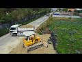 Perfectly Project! Landfill Up By Bulldozer KOMATSU D3P Pouring stone to make a House &Dump Truck 5T