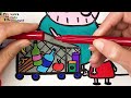 Drawing And Coloring Peppa Pig And Daddy Pig At The Supermarket 🐷🏪🛒💰🍎🍝🍾🌈 Drawings For Kids