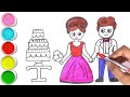 Bride And Groom Drawing, Coloring For Kids & Toddlers, Couple Drawing For Kids, How To Draw