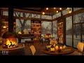 Cozy Coffee Shop Ambience with Smooth Piano Jazz Background Music & Crackling Fireplace for Relax