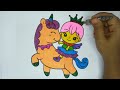 Drawing and coloring cute princess riding unicorn | Cute princess and unicorn