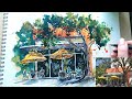 Urban Sketching COLOR FIRST then line! Sketching My City #22 | Watercolor sketching