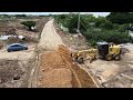 Amazing!Dump Trucks Unloading Stone &filling by dozer KOMATSU D58p push Building the Road so fastest