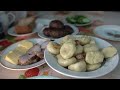 Happy elderly couple lives in the taiga forest far from civilization. Life in Russian villages