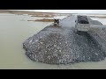 Best Work Good Activities Power Machine Big Bulldozer Komatsu Pushing Stone Build Road in lake