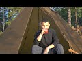 Solo Winter Bushcraft Camp - Tent with Stove - ASMR - 4K Relaxing Video