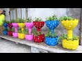 Ideas to recycle plastic bottles to make beautiful two-tiered flower pots