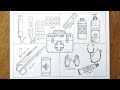 First Aid kit drawing/First aid box items drawing/ World First Aid day drawing
