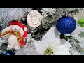 Decorating our flocked tree blue and white christmas