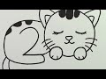 200'den Kedi Nasıl Çizilir, Sayılarla Kolay Yoldan Adım Adım Sevimli Kedi Çizimi, Kolay Çizimler