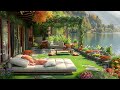 Forest Yard with Waterfall View | With Smooth Jazz Music For Relaxation