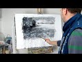 Mixed Media Landscape Drawing / Painting with Charcoal and Casein